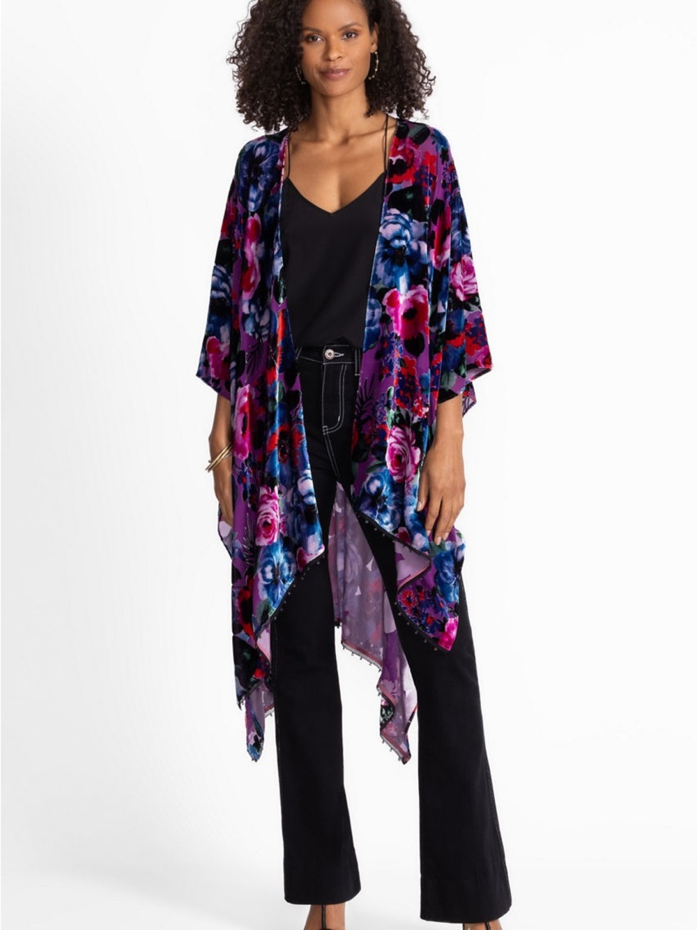 NWT Johnny Was BURNOUT Phantasma VELVET $255 SHAWL Purple Multi Velvet Floral